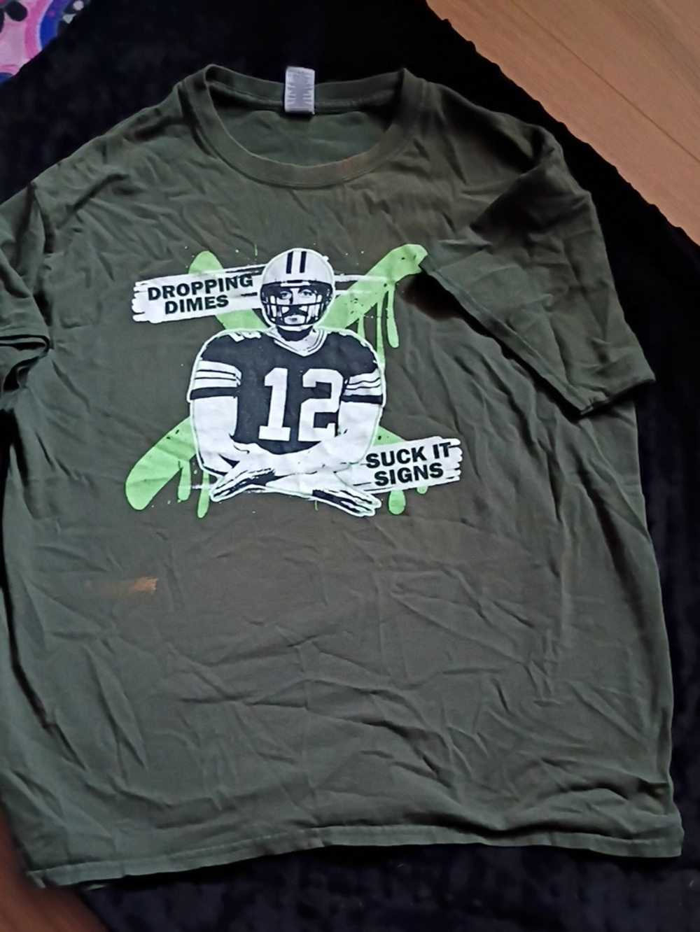 Gildan Olive Short-Sleeve Football Graphic Tee with Lime Accents